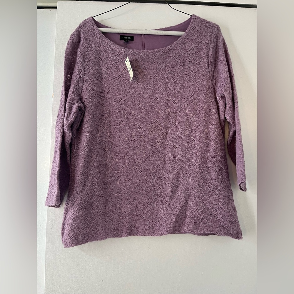 Talbot’s NWT stretch lavender shirt, lace overlay Large